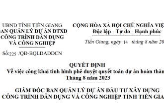 Quyết định về việc công khai tình hình phê duyệt quyết toán dự án hoàn thành Tháng 8 năm 2023